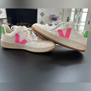 Veja Women's Sneakers in White with Pink and Green Accents